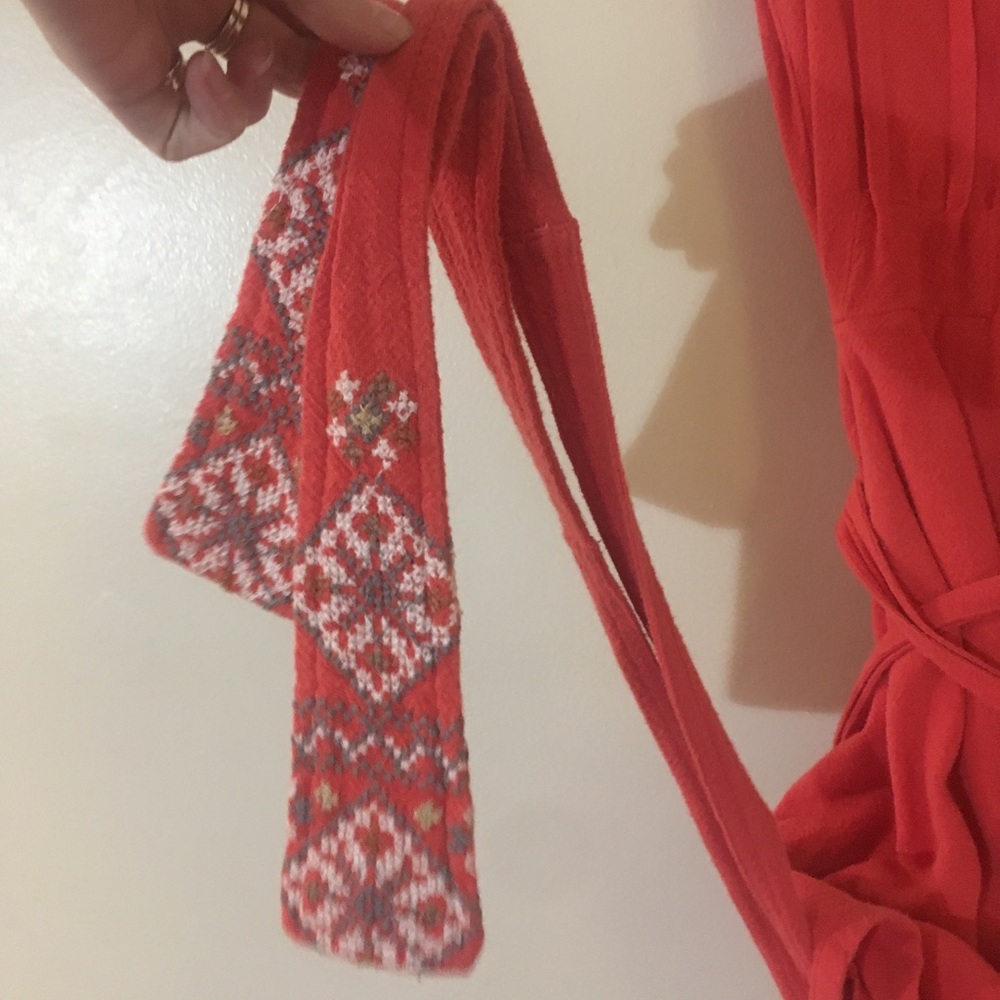 Free People Embroidered Mini Wrap Dress Papaya - Picture 6 of 6